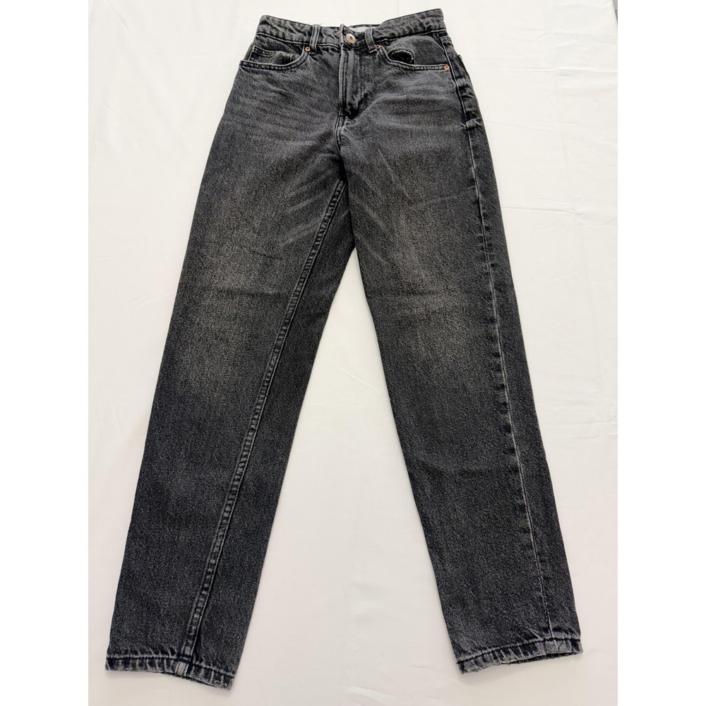 Bershka Mom Jeans Womens 00 Gray Charcoal Wash High Rise Relaxed 23x28 Denim